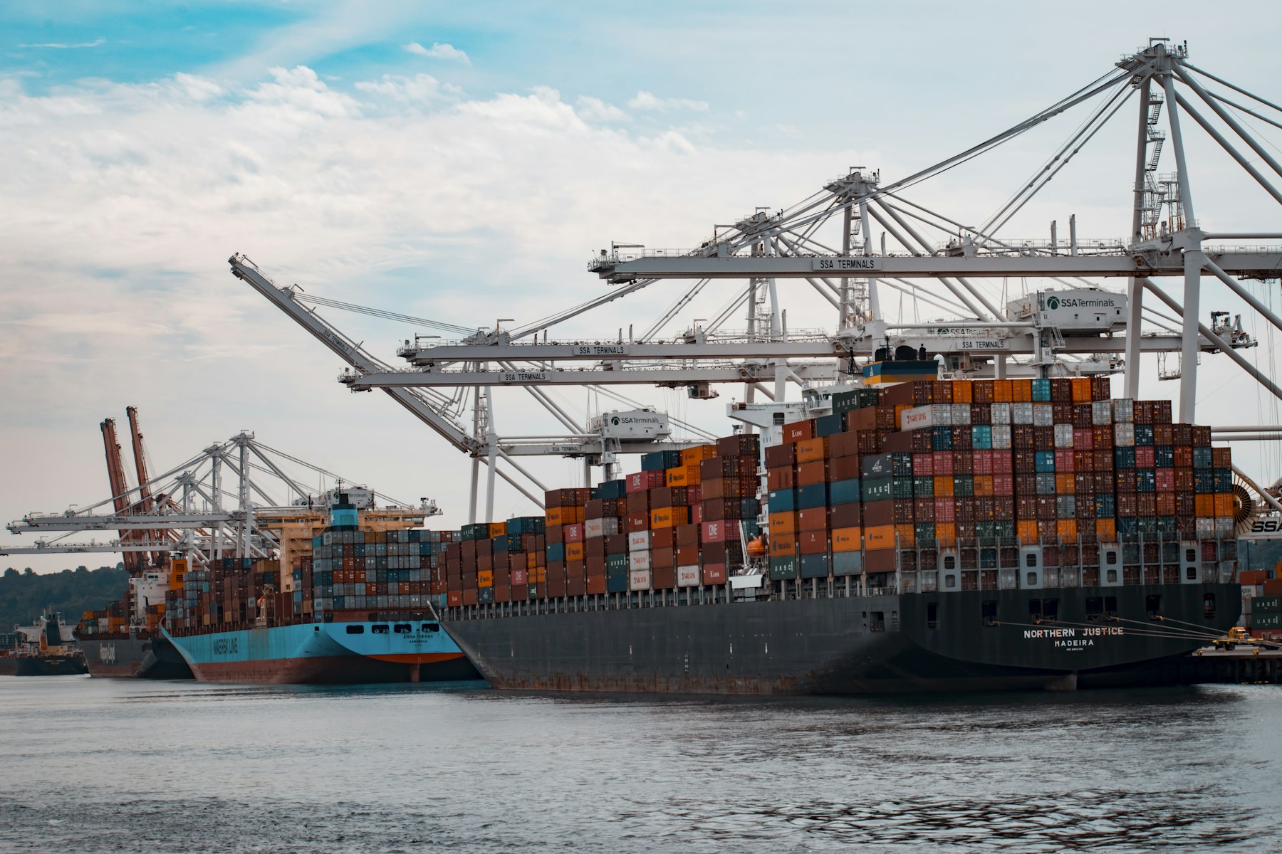 Cargo ship loaded with containers at port